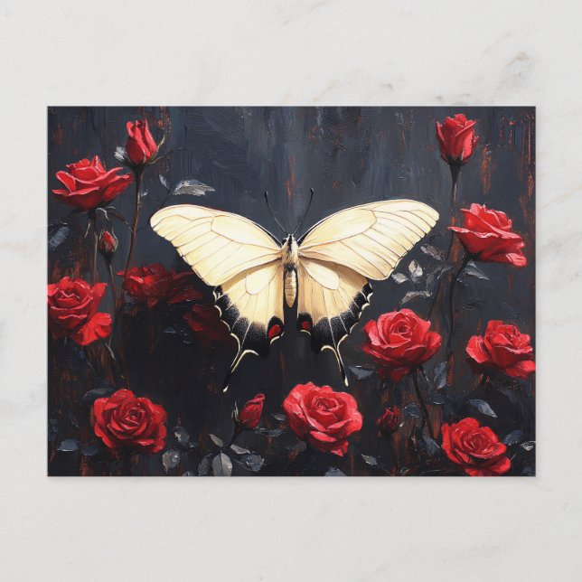Butterfly Resting Among Vibrant Red Roses Postcard (Front)
