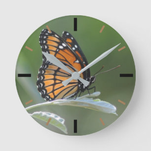 Butterfly Resting On A Leaf Round Clock