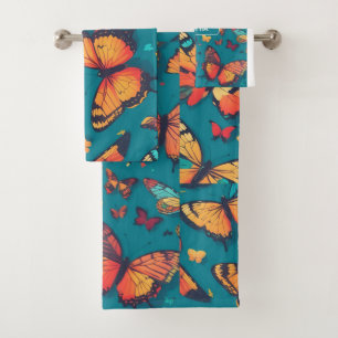 Butterfly Retro Colourful Personalised Pattern Bath Towel Set