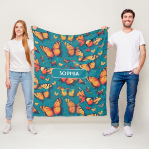 Butterfly Retro Colourful Personalised Pattern Fleece Blanket