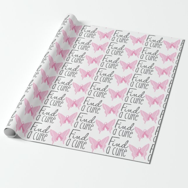 Butterfly Ribbion Breast Cancer Wrapping Paper (Unrolled)