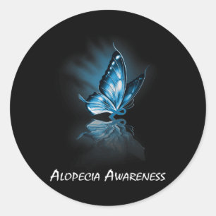 Butterfly Ribbon Alopecia Awareness Classic Round Sticker