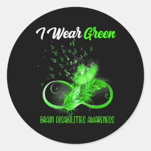Butterfly Ribbon Feather Brain Disabilities Awaren Classic Round Sticker