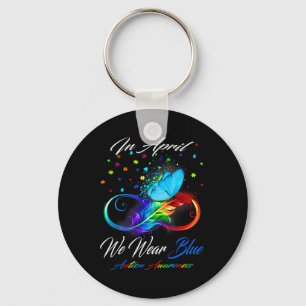 Butterfly Ribbon In April We Wear Blue Autism Awar Key Ring