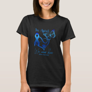 Butterfly Ribbon In April We Wear Blue Autism Awar T-Shirt