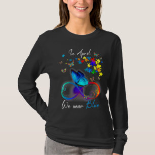 Butterfly Ribbon In April We Wear Blue Autism Awar T-Shirt