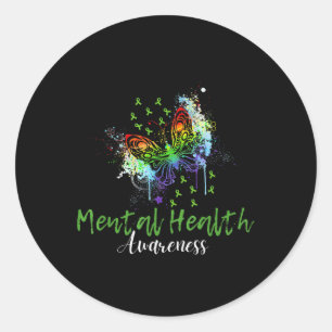 Butterfly Ribbon Mental Health Awareness Classic Round Sticker