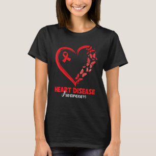 Butterfly Ribbon Red Heart Disease Awareness Warri T-Shirt