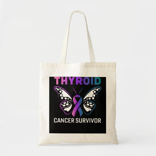 Butterfly Ribbon Thyroid Cancer Survivor Tote Bag (Front)