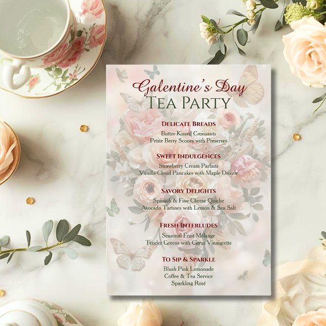 Butterfly Rococo Rose Galentine Garden Brunch Menu Invitation (Creator Uploaded)