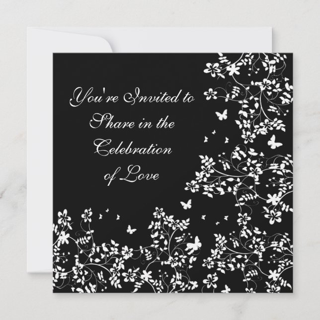 Butterfly Romance / White And Black Invitation (Front)