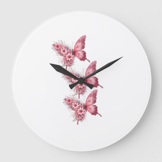 Butterfly Rose & Flower Wall Clock – F Design (Front)
