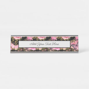 Butterfly Rose Garden Floral Flower Cute Aesthetic Desk Name Plate