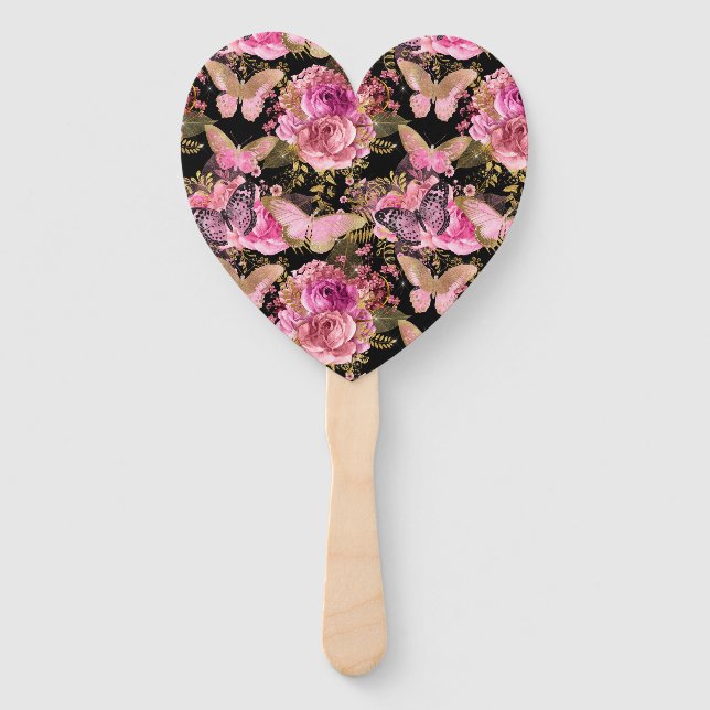 Butterfly Rose Garden Floral Flower Cute Aesthetic Hand Fan (Front)