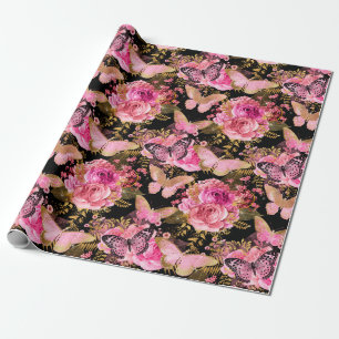 Butterfly Rose Garden Floral Flower Cute Aesthetic Wrapping Paper
