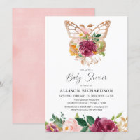 Butterfly rose gold blush burgundy floral girl