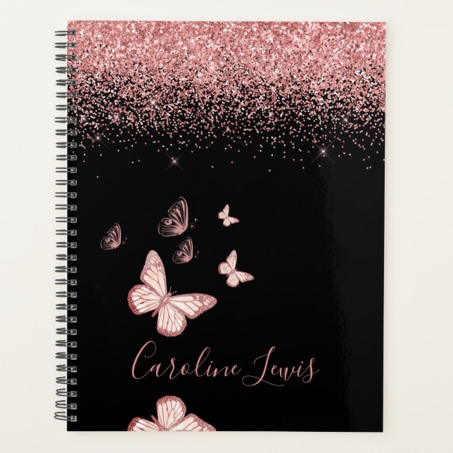 Butterfly Rose Gold Glitter 2023 Planner With Name (Front)