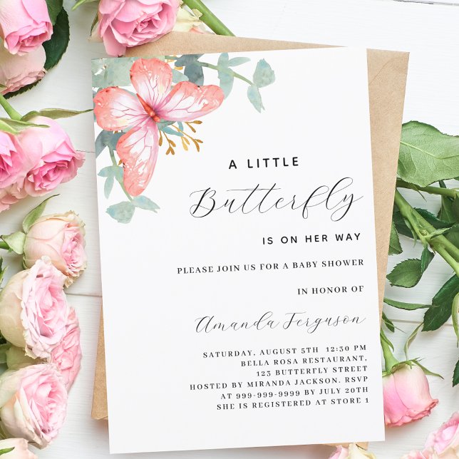Butterfly rose gold greenery girl Baby Shower Invitation (Creator Uploaded)