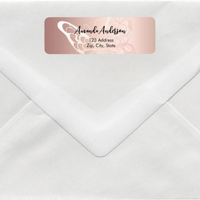 Butterfly rose gold return address label (Creator Uploaded)