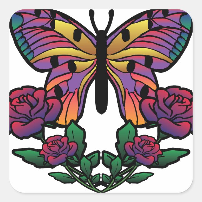 Butterfly Rose Square Sticker (Front)