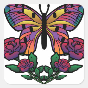 Butterfly Rose Square Sticker