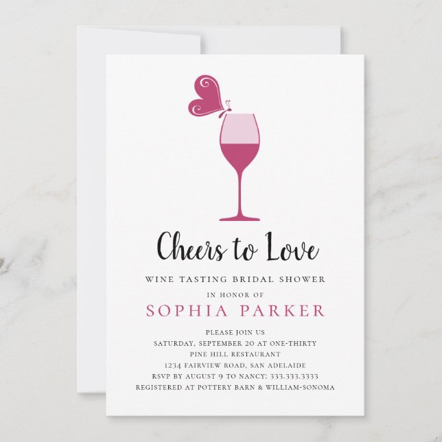 Butterfly Rose Wine Tasting Bridal Shower Invitation (Front)