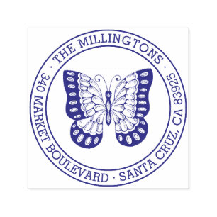 Butterfly   Round Family Name Return Address Self-inking Stamp