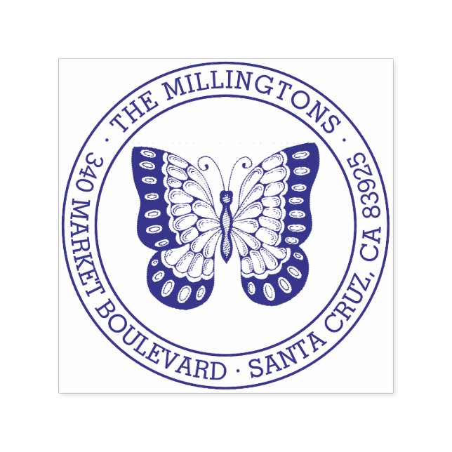 Butterfly | Round Family Name Return Address Self-inking Stamp (Design)