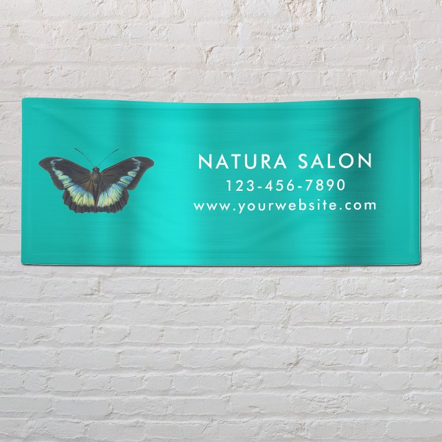 Butterfly Salon Business Promotional Metallic Teal Banner (Creator Uploaded)