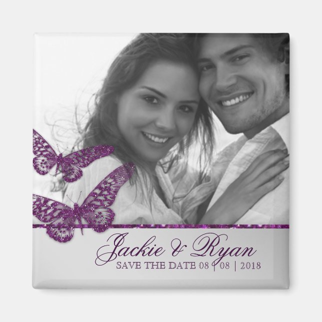 Butterfly Save the Date Magnet Photo Purple (Front)