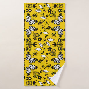 Butterfly Scandinavian folk art Bath Towel