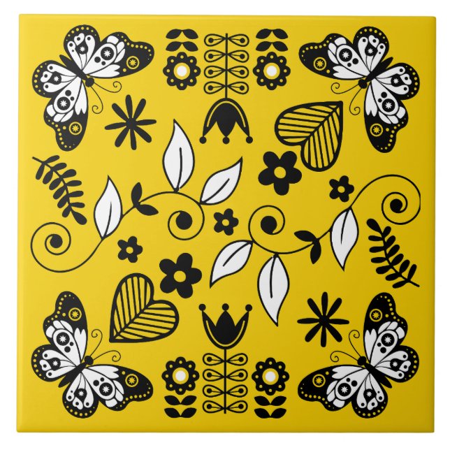 Butterfly Scandinavian folk art  Ceramic Tile (Front)