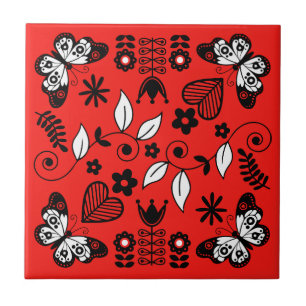 Butterfly Scandinavian folk art Ceramic Tile