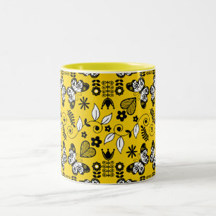 Butterfly Scandinavian folk art Two-Tone Coffee Mug
