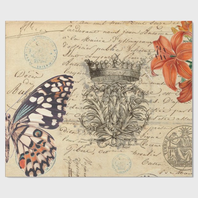 Butterfly Script 60lb Decoupage Paper (Flat)