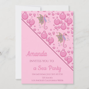 Butterfly Seahorse Custom Sea Party Pink Invitation