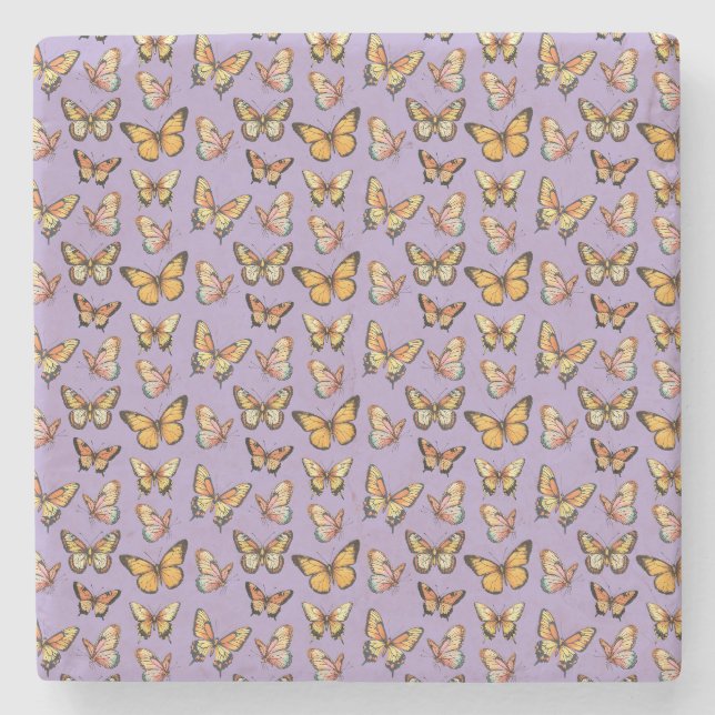 Butterfly Seamless Pattern. Monarch Butterfly  Stone Coaster (Front)