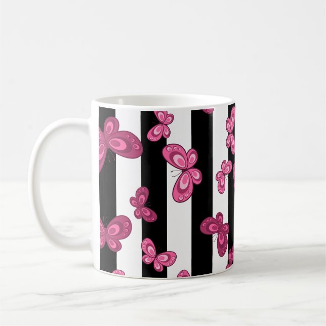 Butterfly seamless pattern on white background. Pa Coffee Mug (Left)