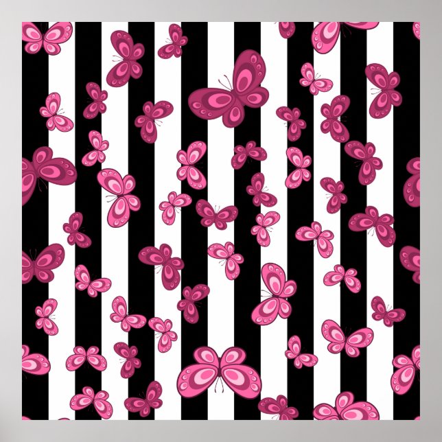 Butterfly seamless pattern on white background. Pa Poster (Front)