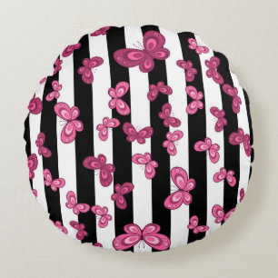 Butterfly seamless pattern on white background. Pa Round Cushion