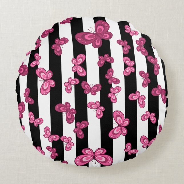 Butterfly seamless pattern on white background. Pa Round Cushion (Front)