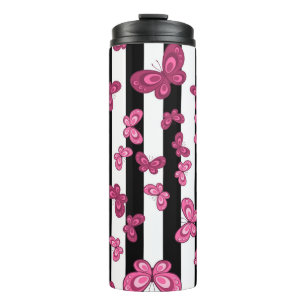 Butterfly seamless pattern on white background. Pa Thermal Tumbler