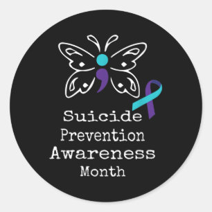 Butterfly Semicolon Gift Suicide Prevention Awaren Classic Round Sticker