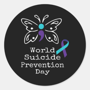 Butterfly Semicolon Gift Suicide Prevention Awaren Classic Round Sticker