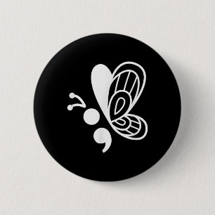 Butterfly Semicolon Mental Health Awareness  6 Cm Round Badge