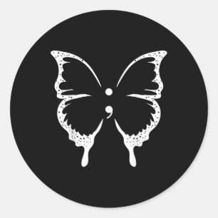 Butterfly Semicolon Mental Health Awareness Classic Round Sticker