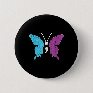 Butterfly Semicolon Purple & Teal Suicide Prev 6 Cm Round Badge