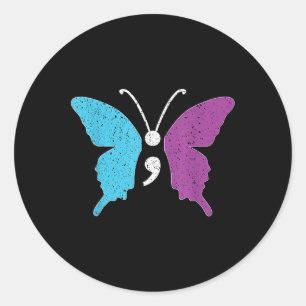 Butterfly Semicolon Purple & Teal Suicide Prev Classic Round Sticker