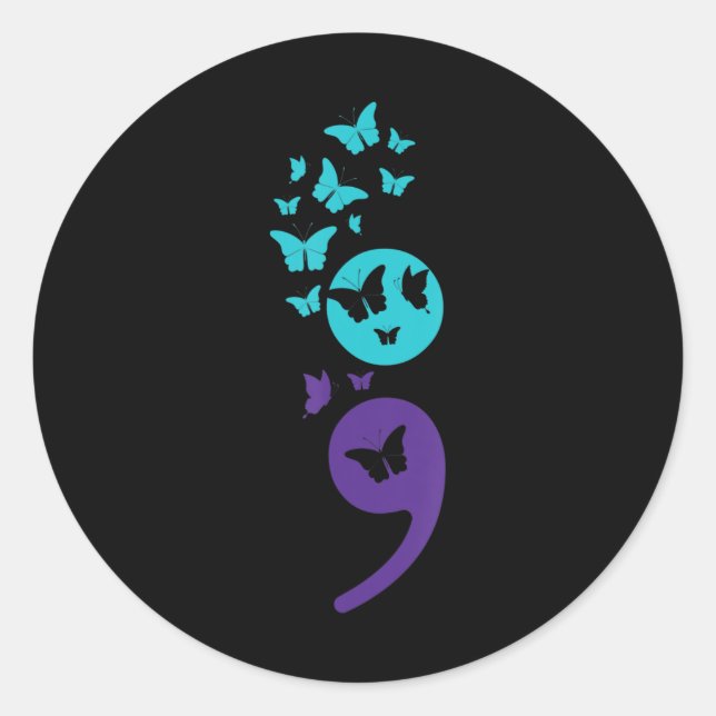 Butterfly Semicolon Suicide Awareness Mental Healt Classic Round Sticker (Front)
