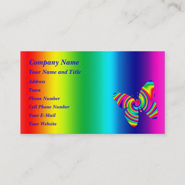 Butterfly Shaped Rainbow Twirl Business Card (Front)